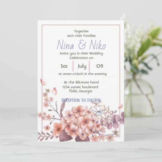 mooie florale uitnodiging (Staand voorkant)