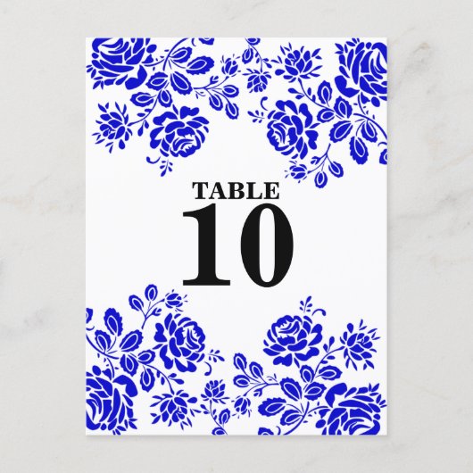 Mooie Florals Royal Blue Table Seating Briefkaart (Voorkant)