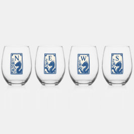 Mooie Flow Blue stijl Mahjong wijnglazen Wijnglas Zonder Voet
