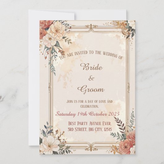 Mooie Flower Detail Wedding Invitation Kaart (Voorkant)