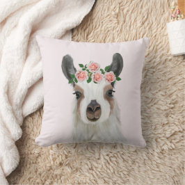 Mooie Fluffy Llama met bloemkroon Kussen