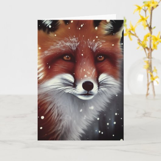 Mooie, fluffy Red Fox in sneeuwkerst Kaart (Gele Bloem)