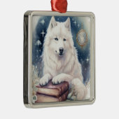 MOOIE FLUFFY WHITE SAMOYED HOND METALEN ORNAMENT (Rechts)