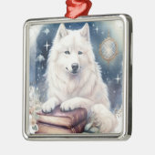 MOOIE FLUFFY WHITE SAMOYED HOND METALEN ORNAMENT (Links)