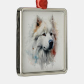 MOOIE FLUFFY WHITE SAMOYED HOND METALEN ORNAMENT (Rechts)