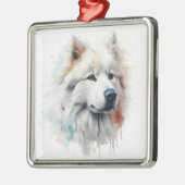 MOOIE FLUFFY WHITE SAMOYED HOND METALEN ORNAMENT (Links)