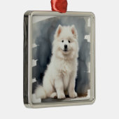 MOOIE FLUFFY WHITE SAMOYED HOND METALEN ORNAMENT (Rechts)