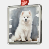 MOOIE FLUFFY WHITE SAMOYED HOND METALEN ORNAMENT (Links)