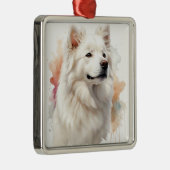 MOOIE FLUFFY WHITE SAMOYED HOND METALEN ORNAMENT (Rechts)