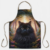 Mooie Fluffy Zwarte Kat met Gouden Ogen Schort (Voorkant)