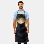 Mooie Fluffy Zwarte Kat met Gouden Ogen Schort (Gedragen)