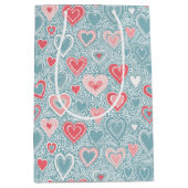Mooie Folk Bloemhart Stof Blauw Roze Baby Shower Medium Cadeauzakje (Voorkant)