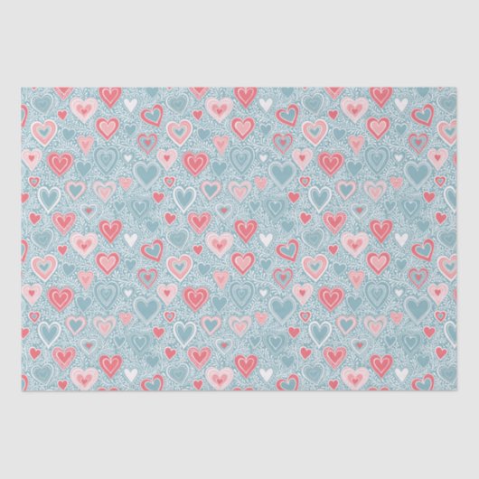 Mooie Folk Bloemhart Stof Blauw Roze Baby Shower Tissuepapier (Voorkant)