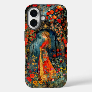 Mooie Folk Schilderij meisje iPhone 16 Hoesje