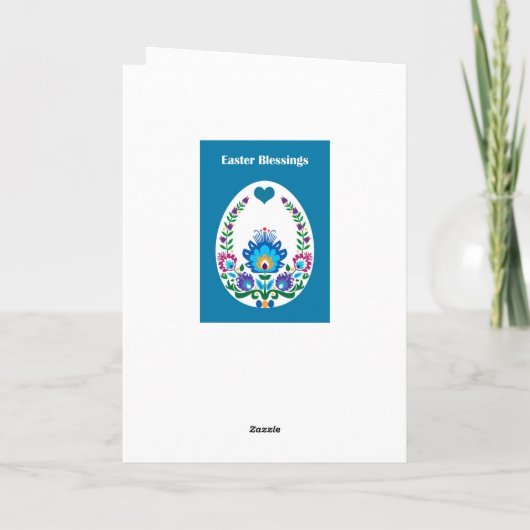 Mooie folklore Blue Pysanka Easter Egg, Custom Kaart (Achterkant)