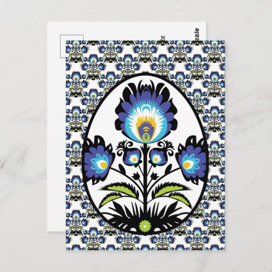 🐤 mooie Folklore Blue Pysanka Paaseieren Briefkaart (Voorkant / Achterkant)