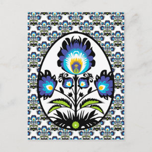 🐤 mooie Folklore Blue Pysanka Paaseieren Briefkaart