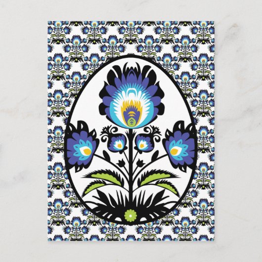 🐤 mooie Folklore Blue Pysanka Paaseieren Briefkaart (Voorkant)
