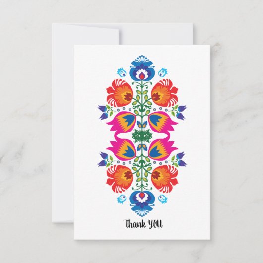 Mooie Folklore Roze, rood en blauw Dank u Bedankkaart (Voorkant)
