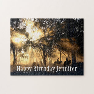 Mooie Forest Sun Riding Horses Aangepaste naam  Legpuzzel