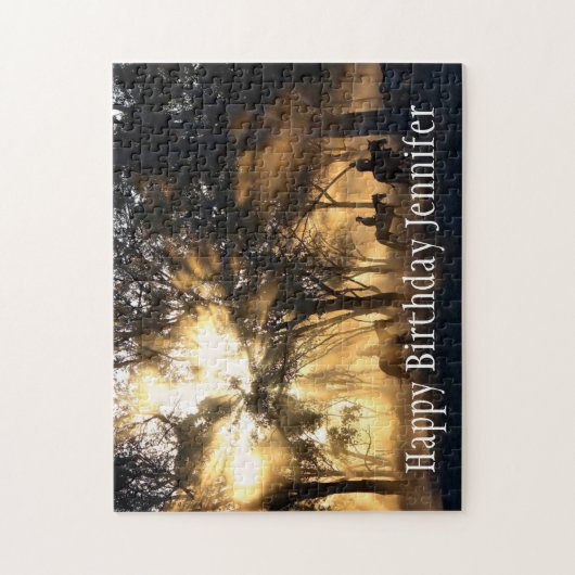 Mooie Forest Sun Riding Horses Aangepaste naam Legpuzzel (Verticaal)