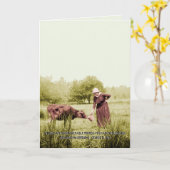 MOOIE FOTO 1910'S VROUW VOEDEN KOE KAART (Gele Bloem)