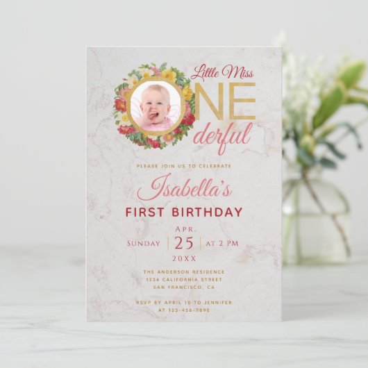 Mooie foto in rozenkrans Eerste verjaardag Kaart (Staand voorkant)