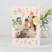 Mooie foto Roze Kerstvakantie Feestdagenkaart (Staand voorkant)