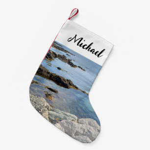 Mooie foto van Clear Blue Ocean Custom Name Kleine Kerstsok