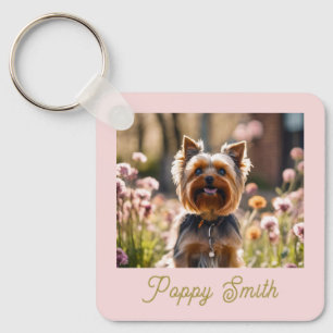 Mooie foto van uw hond Blush Goud Naam Sleutelhanger