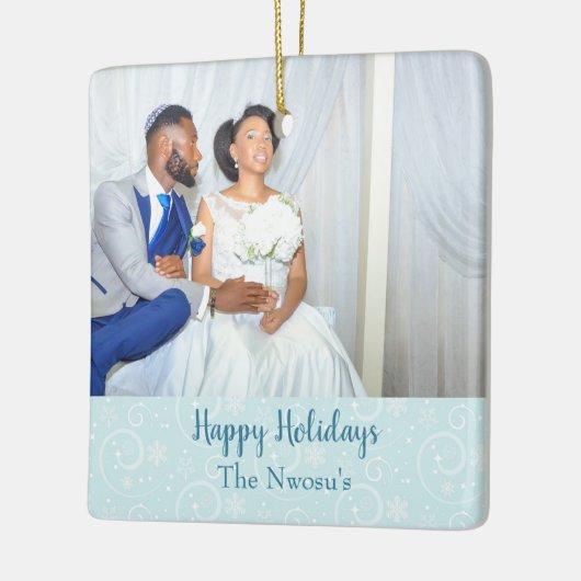 Mooie foto-weddenschap met thema Snowflakes Keramisch Ornament (Links)