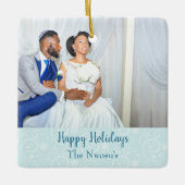 Mooie foto-weddenschap met thema Snowflakes Keramisch Ornament (Voorkant)