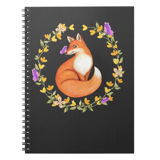 Mooie fox Floral met schoorsteenvlinder Notitieboek (Voorkant)