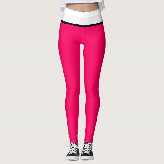 Mooie framboos zwart wit leggings (Voorkant)