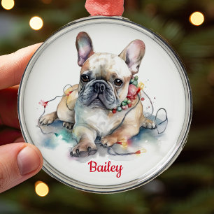 Mooie Franse Bulldog Kerstornament Metalen Ornament