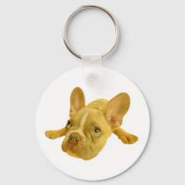 Mooie Franse Bulldog Puppy Witte Ronde Sleutelhang Sleutelhanger