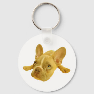 Mooie Franse Bulldog Puppy Witte Ronde Sleutelhang Sleutelhanger