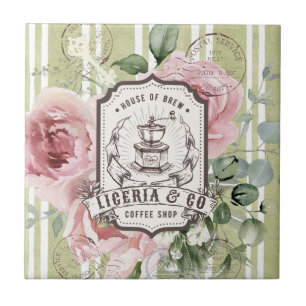 Mooie Franse Shabby Chic Retro koffie shop logo Tegeltje