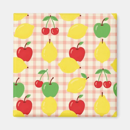 Mooie Fruit Gingham Patroon Magneet (Voorkant)