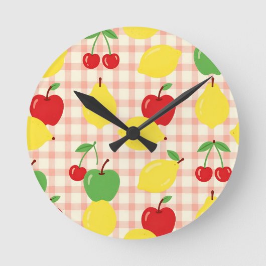 Mooie Fruit Gingham Patroon Ronde Klok (Voorkant)