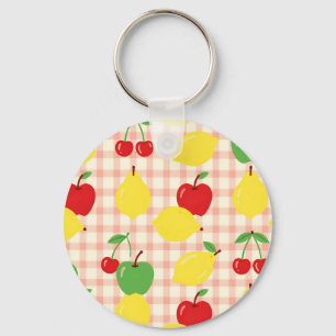 Mooie Fruit Gingham Patroon Sleutelhanger