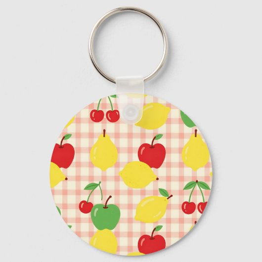 Mooie Fruit Gingham Patroon Sleutelhanger (Voorkant)