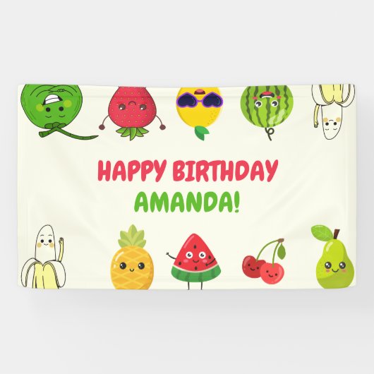 Mooie Fruit Grappige Kinderen Verjaardagsfeest Bor Spandoek (Horizontaal)