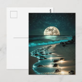 Mooie Full Moon Beach Ocean Sterrennacht Briefkaart (Voorkant / Achterkant)