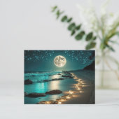 Mooie Full Moon Beach Ocean Sterrennacht Briefkaart (Staand voorkant)