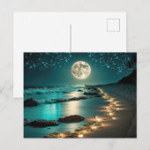 Mooie Full Moon Beach Ocean Sterrennacht Briefkaart (Voorkant / Achterkant)