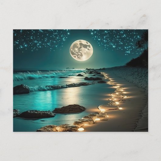 Mooie Full Moon Beach Ocean Sterrennacht Briefkaart (Voorkant)