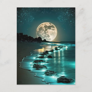 Mooie Full Moon Beach Ocean Sterrennacht Briefkaart