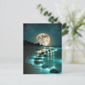 Mooie Full Moon Beach Ocean Sterrennacht Briefkaart (Staand voorkant)