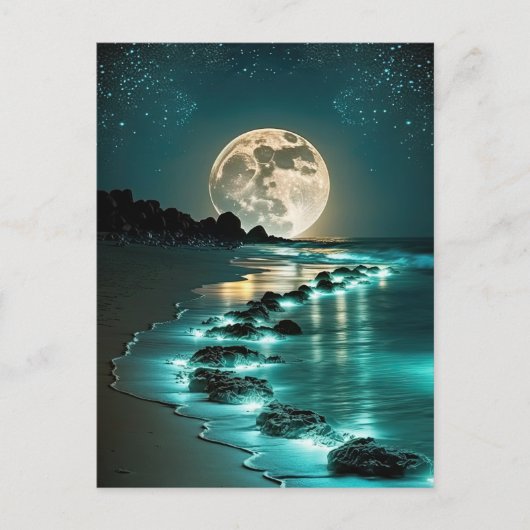 Mooie Full Moon Beach Ocean Sterrennacht Briefkaart (Voorkant)